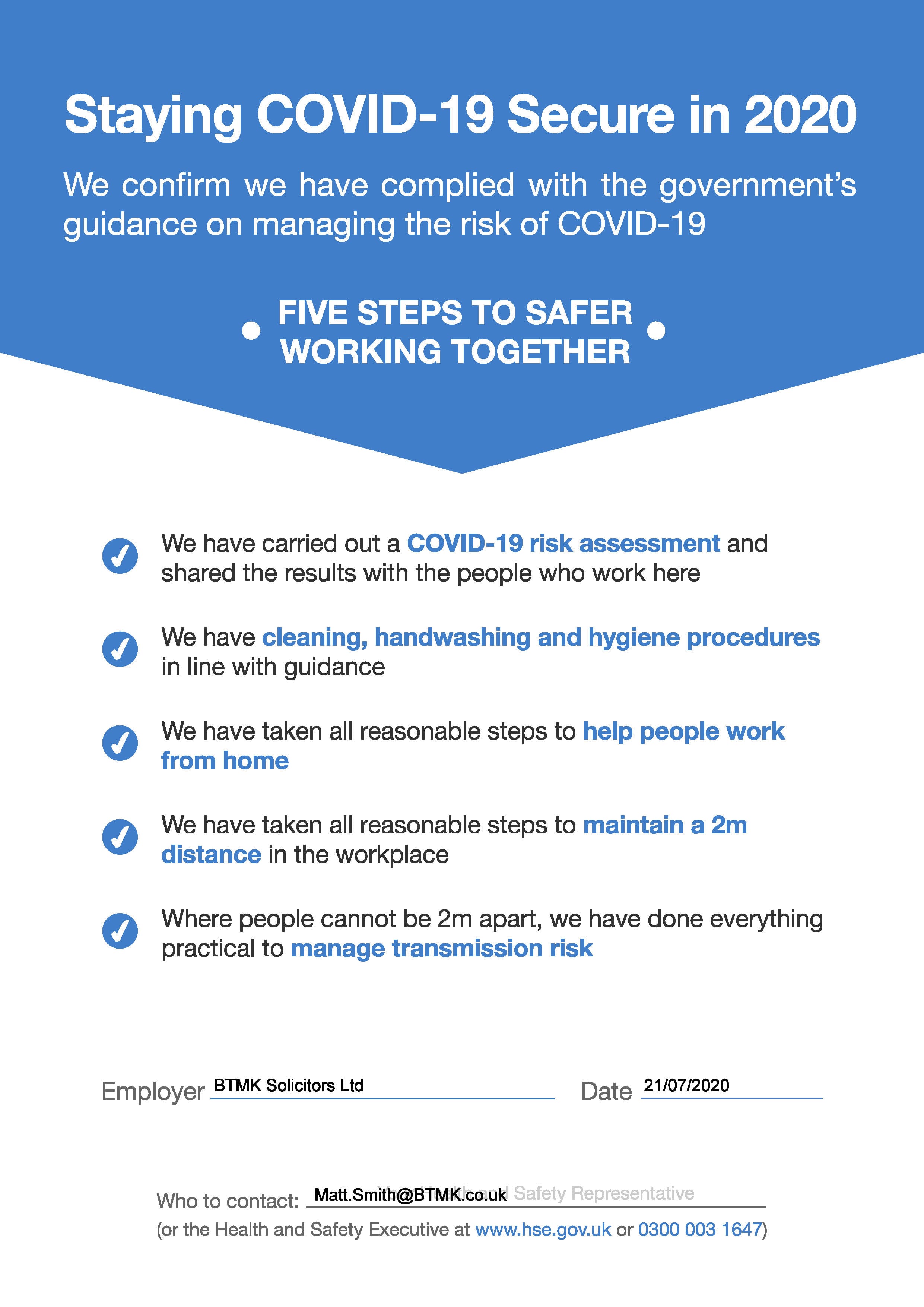 BTMK Covid Compliance Certificate