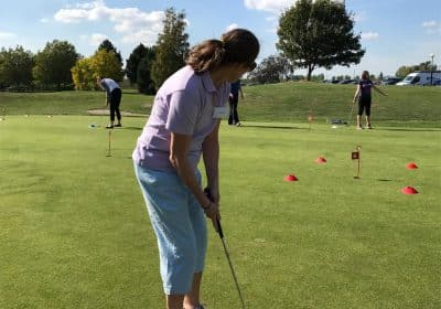 Playing golf