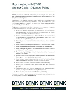 Your meeting with BTMK and our Covid-19 Secure Policy