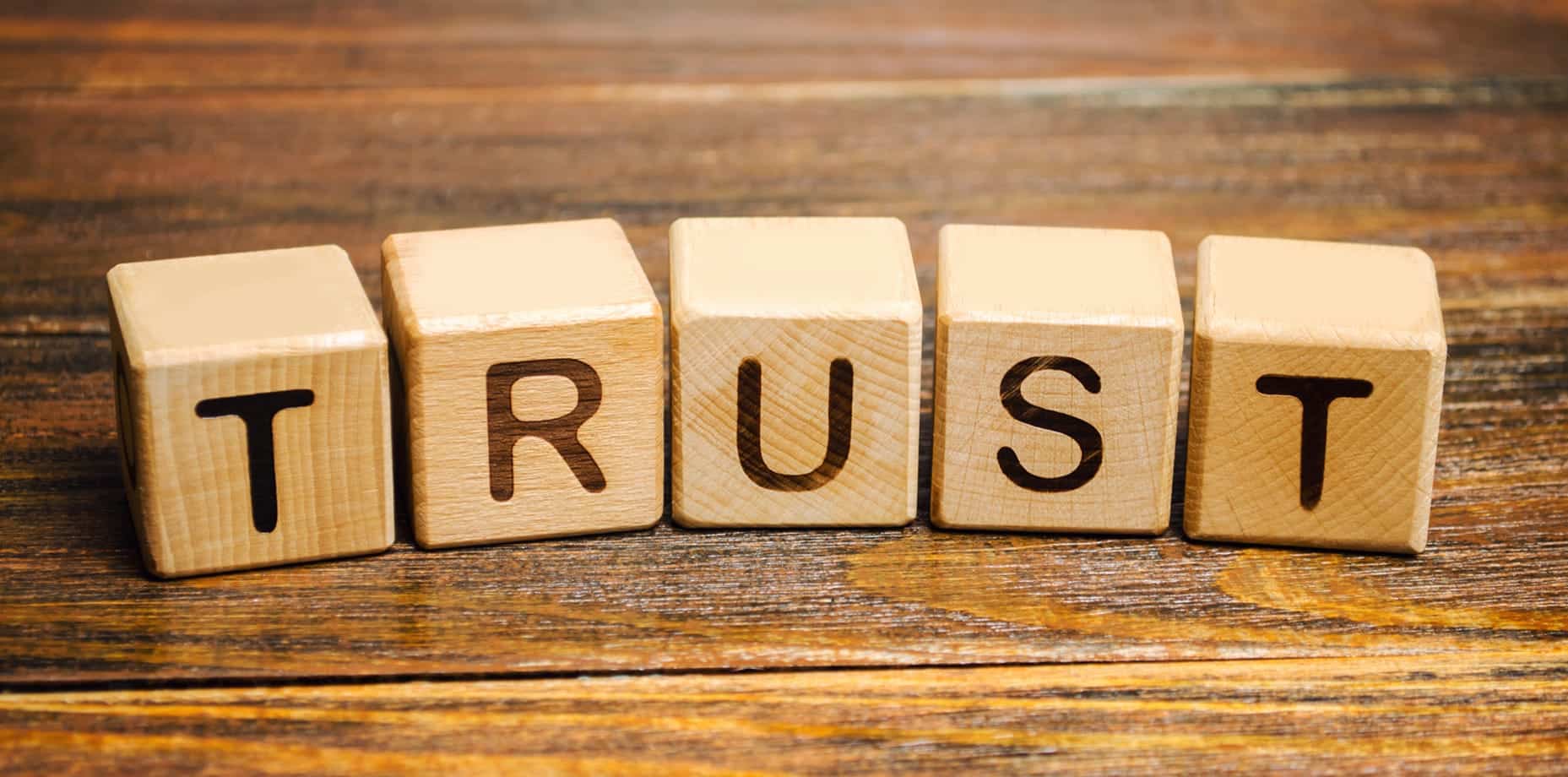 blocks of wood spelled with trust