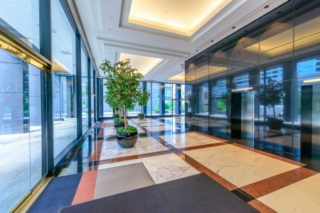 a view of a lobby building in lifts area