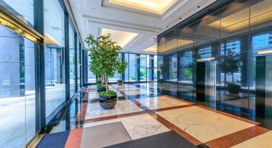 a view of a lobby building in lifts area